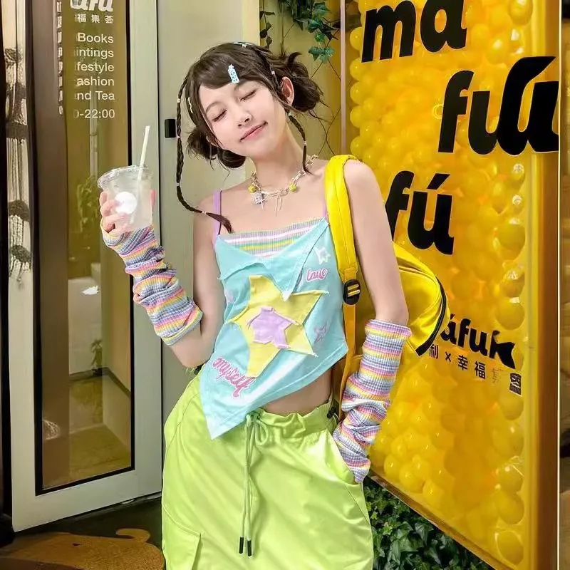 

Summer Girls Colorful Camisole New Tank Sexy Kawaii Star Female Top Pulovers Tees 2024 Summer Y2k Trend Woman Two Piece Tops