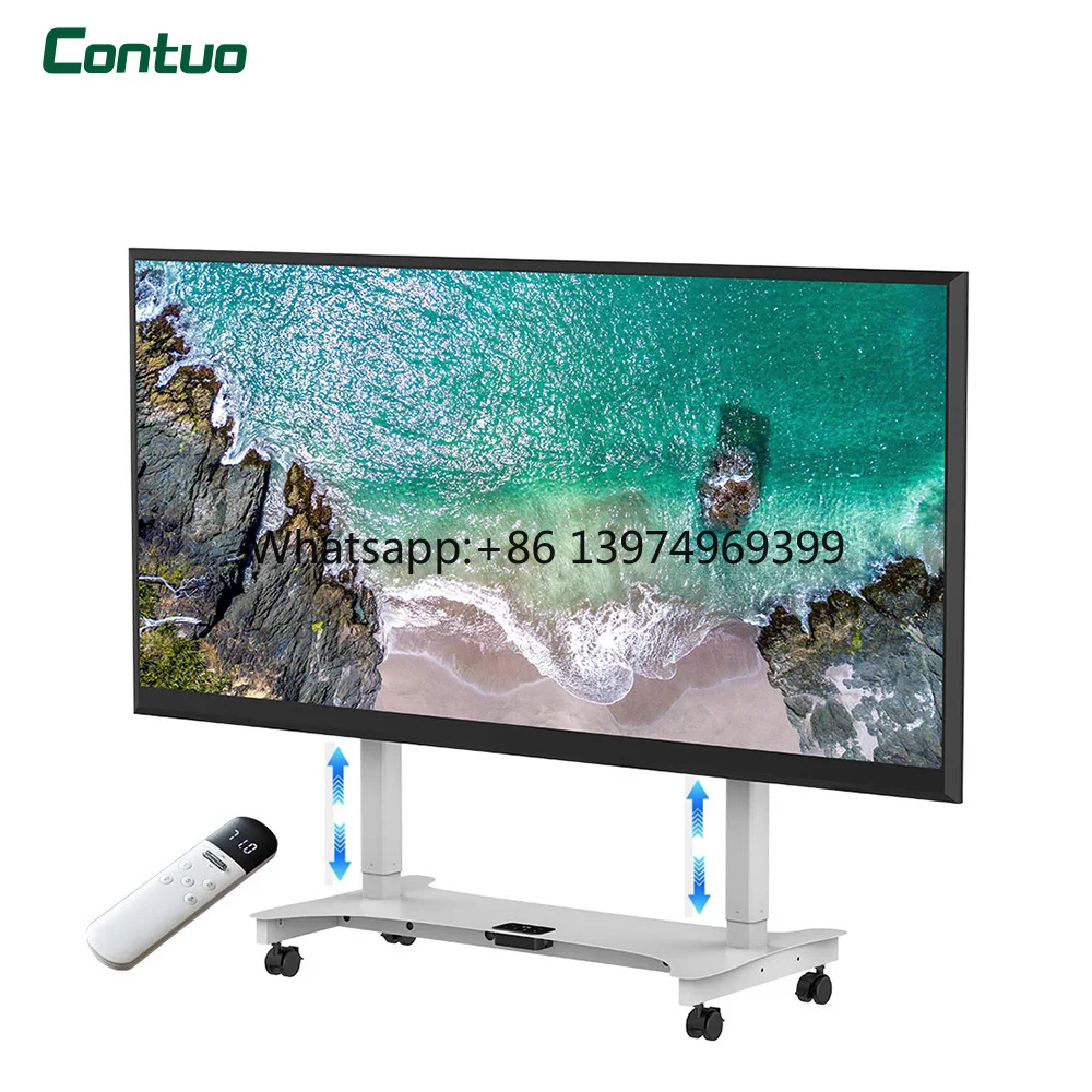 Heavy Duty Steel Motorized Lift TV Floor Stand with Wheel Dual Control System Tv Motorised Lifter for 65-100