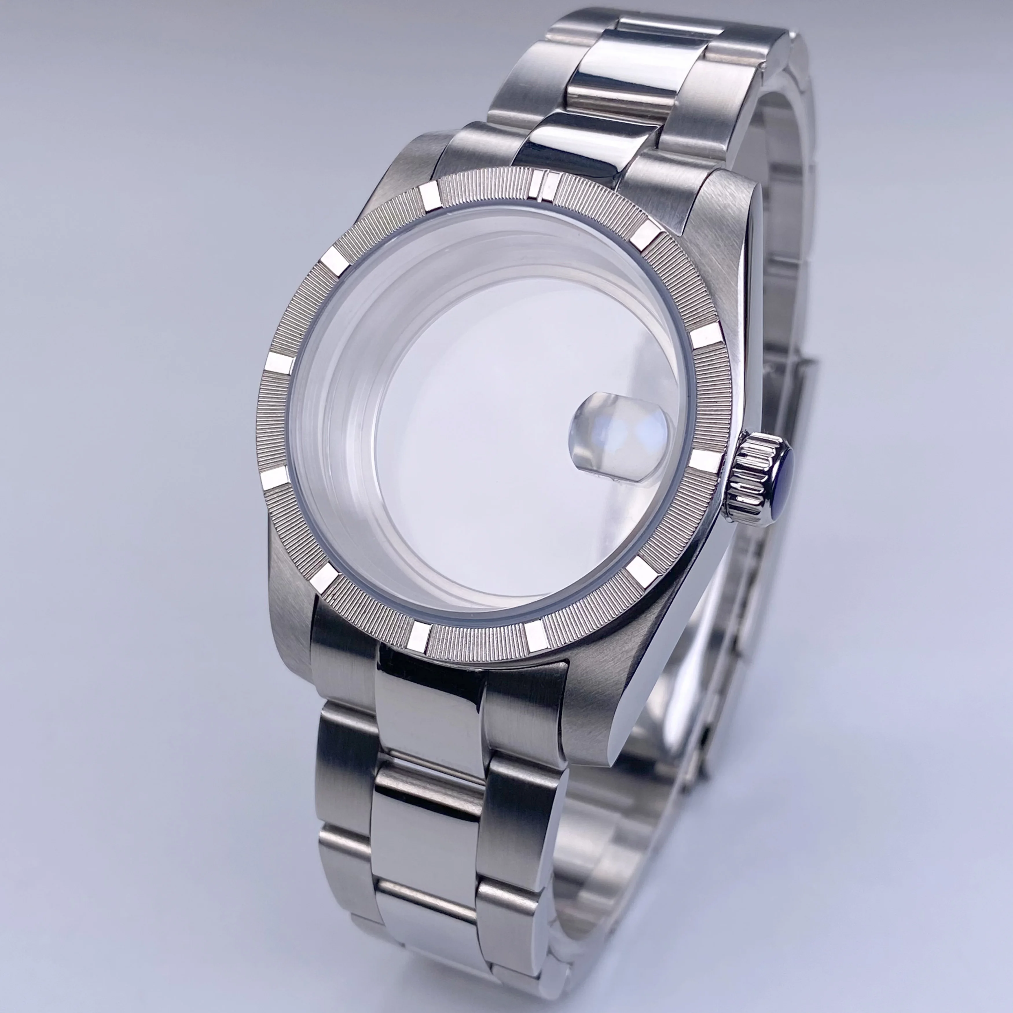 

New arrivals 36mm watch case Engine Turned BEZEL for AK Parts Replacemet Fit NH35 Movement Sapphire Glass Stainless Steel case