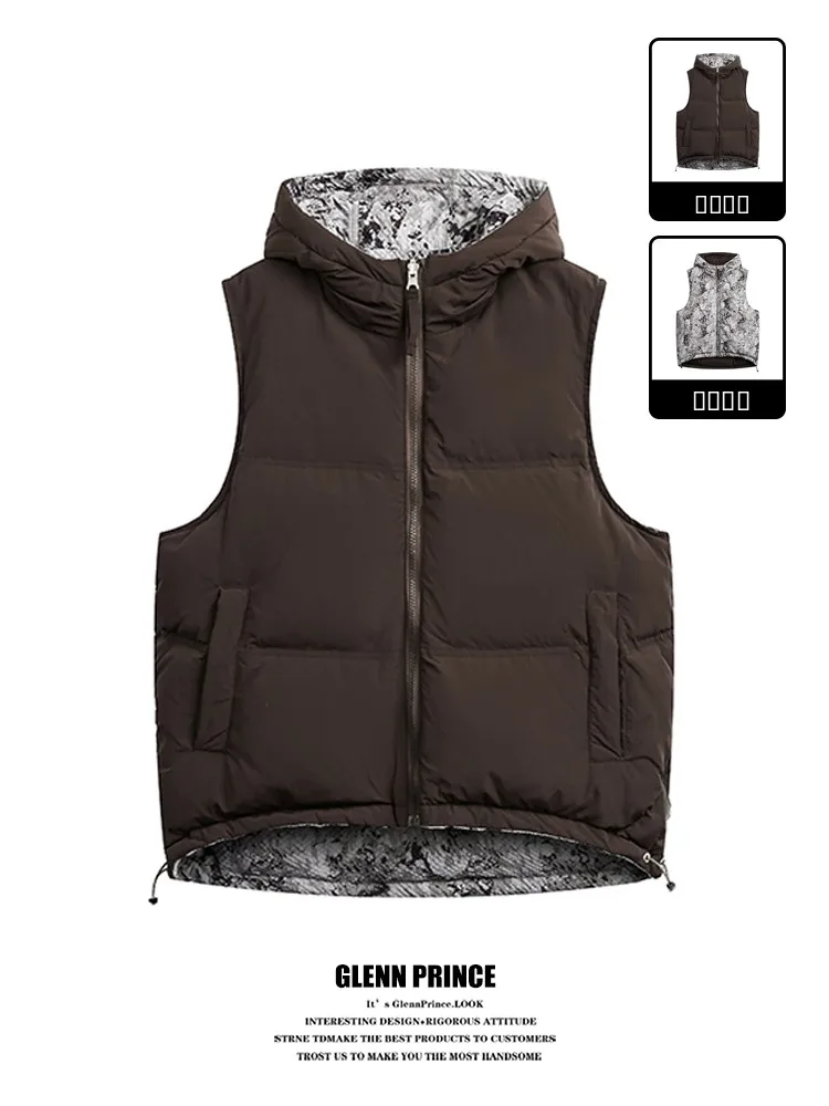 

GPstudio American Sle Camouflage Double-Sided Wearable Hooded down Vest Men's Winter Outdoor Warm Waterproof Jaet