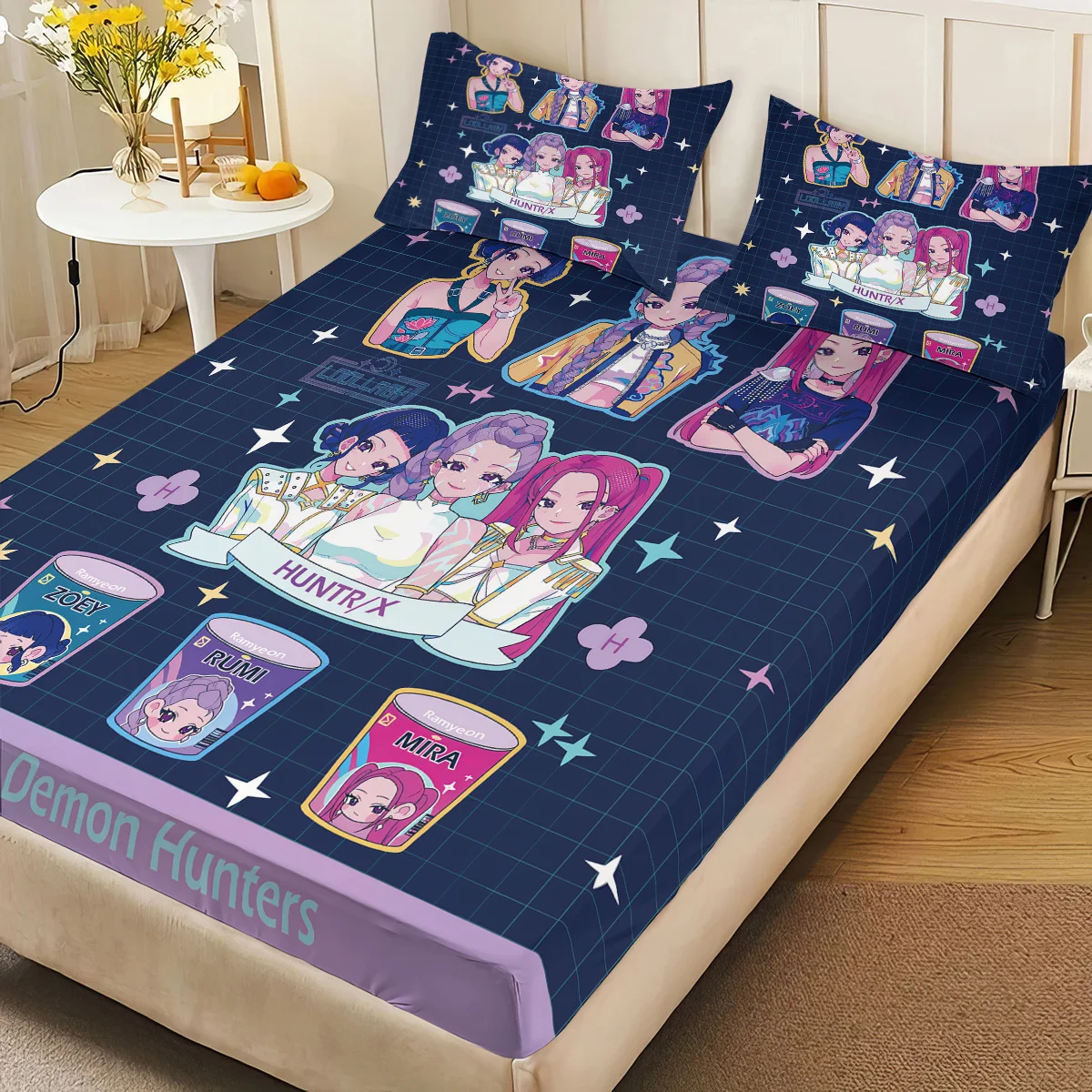 3pcsK-Pop شيطان الصيادين المطبوعة coreless المجهزة ورقة مجموعة متعددة الحجم لينة غطاء السرير غرفة نوم الفراش الديكور آلة قابل للغسل