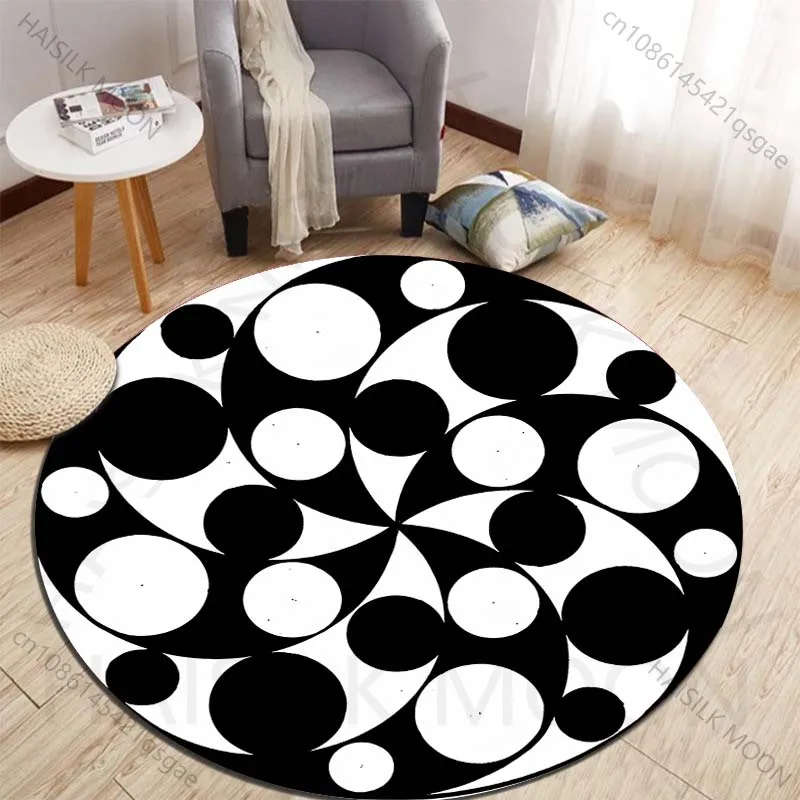 Abstract art pattern with black and white circles Printed round carpet living room sofa table carpet large pet mat soft carpet
