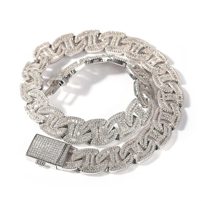 Hip Hop 5A+ CZ Stone Bling Iced Out Coffee Bean Pig Nose Link Chain Necklaces for Men Rapper Jewelry Gold Silver Color
