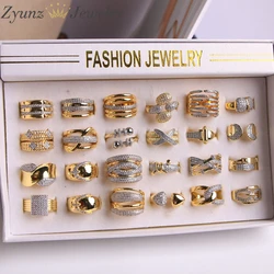 10pcs, Fashion CZ Cubic Zirconia Geometric Rings for Women Copper Gold Plated Design Elegant Open Ring Women Jewelry Gift