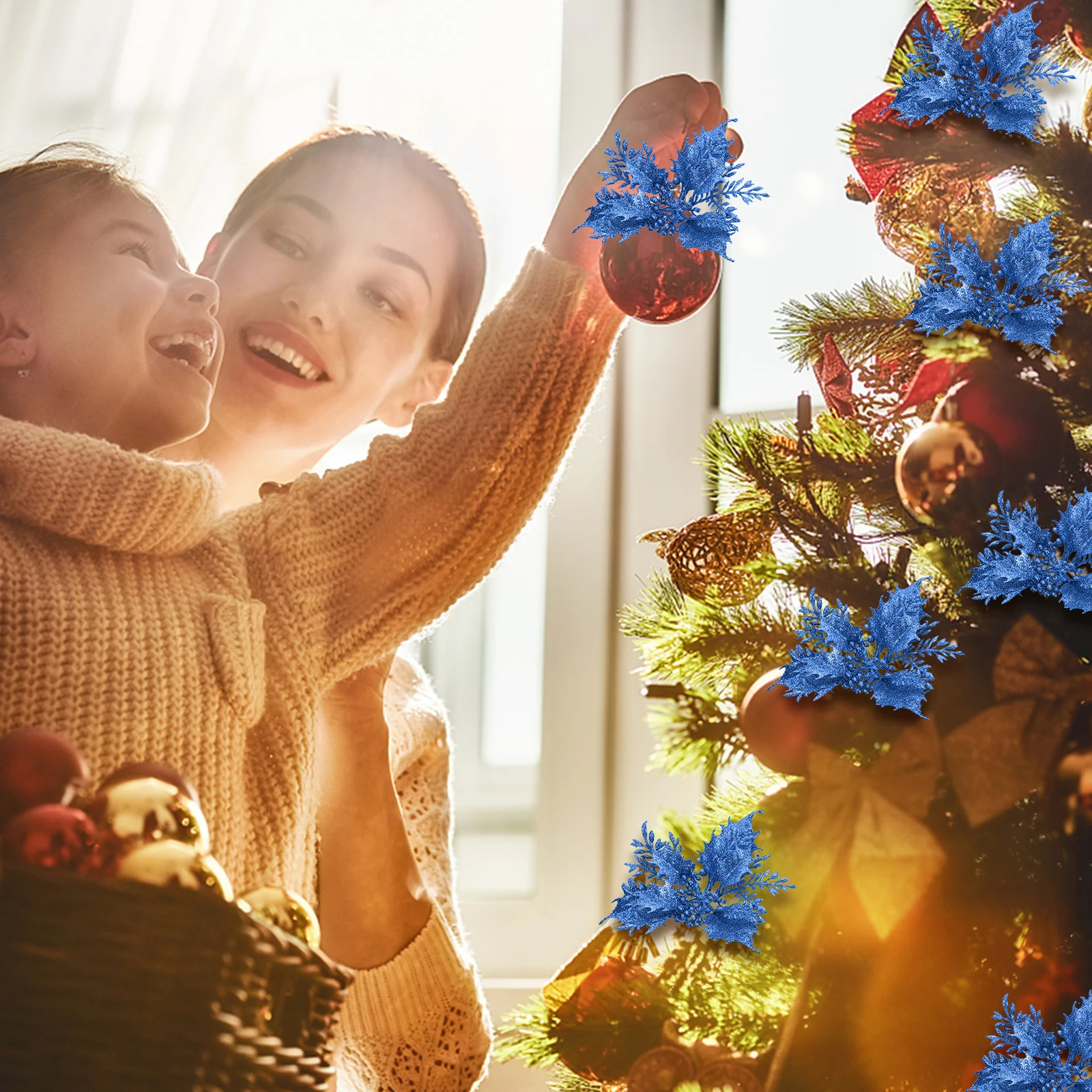 

24Pcs Christmas Tree Flower Pendant Cloth Hanging Decor Exquisite Details Festive Cheer Home Party Supplies Xmas