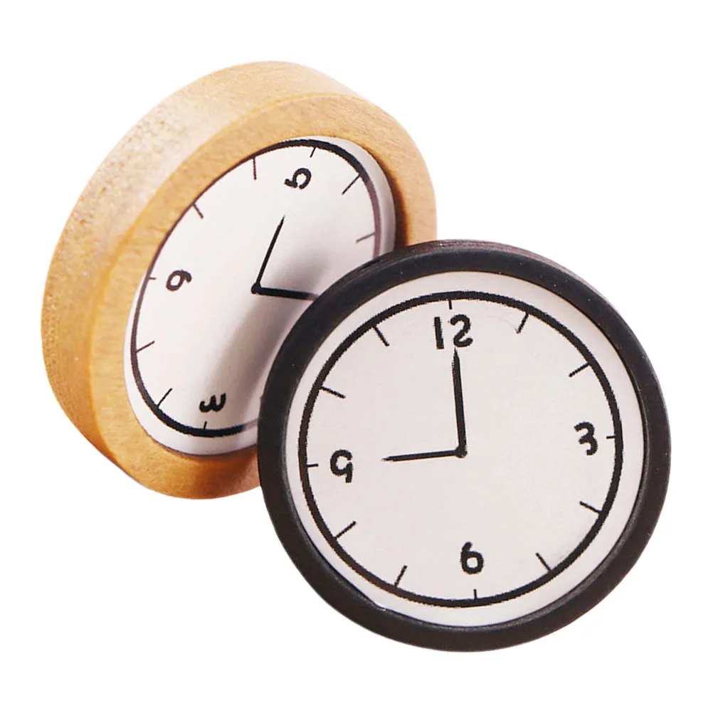 

2Pcs 1:12 Scale Mini Wall Clock Dollhouse Wooden Decoration Natural Texture for Miniature Home Interior Realistic Style Compact