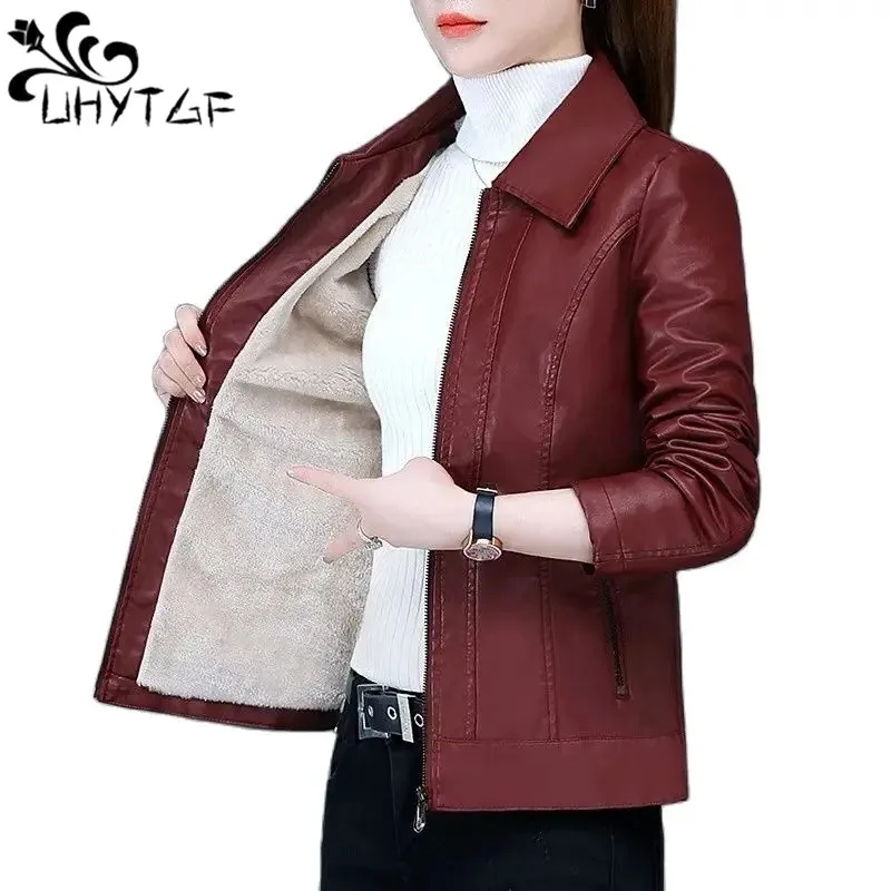 

Women Jackets 2023 Autumn Winter Plush Faux Leather Jacket Thicken Slim Waterproof Windproof PU Coats Female Short Outewear 2861