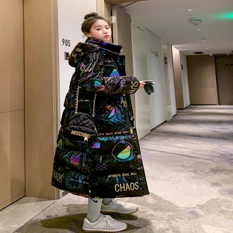 

2025 New Women Hooded Shiny Long Down Coat Winter Thick Knee Length Puffer Jacket