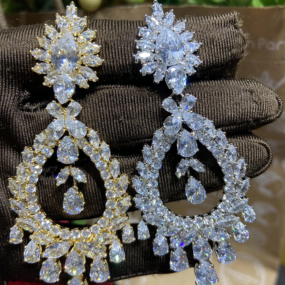 HIBRIDE Big Water Drop Cubic Zirconia Large Wedding Party Dangle Earrings For Women Bridal Jewelry Accessories Bijoux E-523