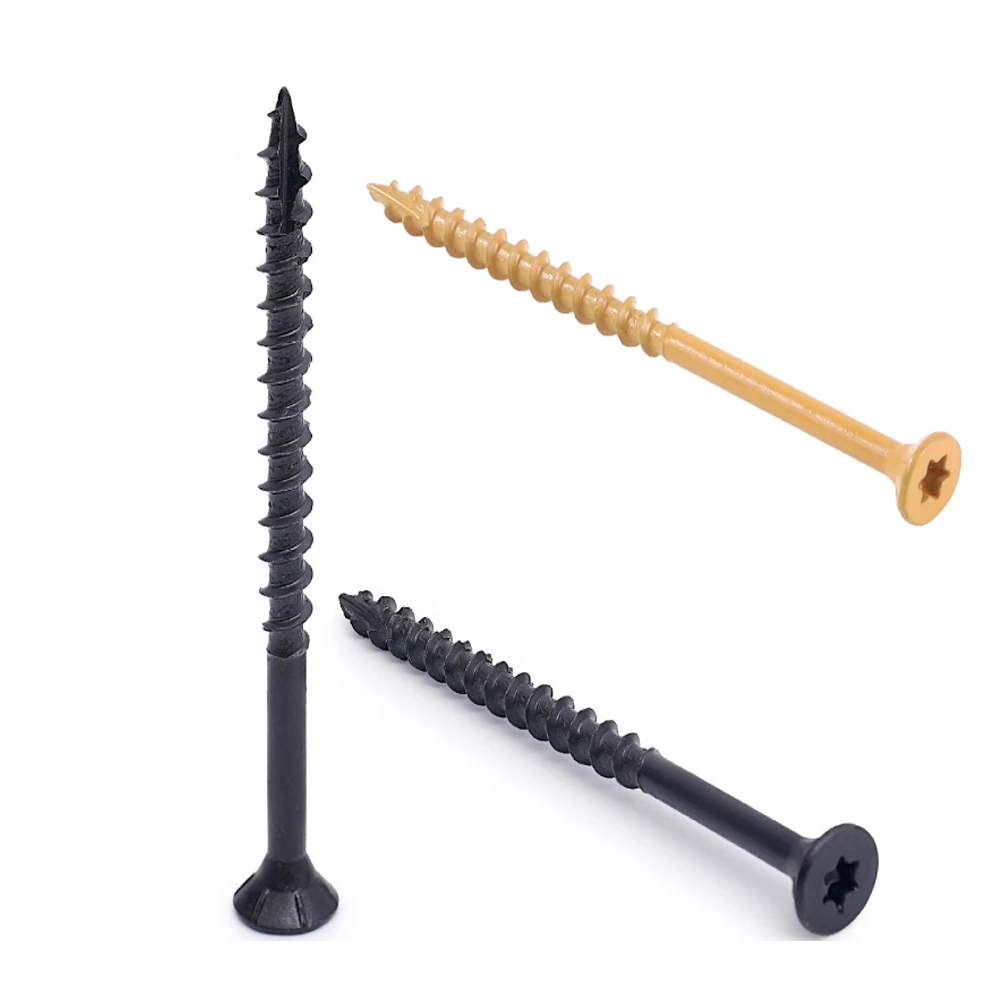 Weiyi 50/100 Stück Sechskant-Torx-Deckschrauben # 8 # 10 flache, rostbeständige, epoxidbeschichtete, selbstschneidende Holzbolzen in Bronze und Schwarz – Detail 4