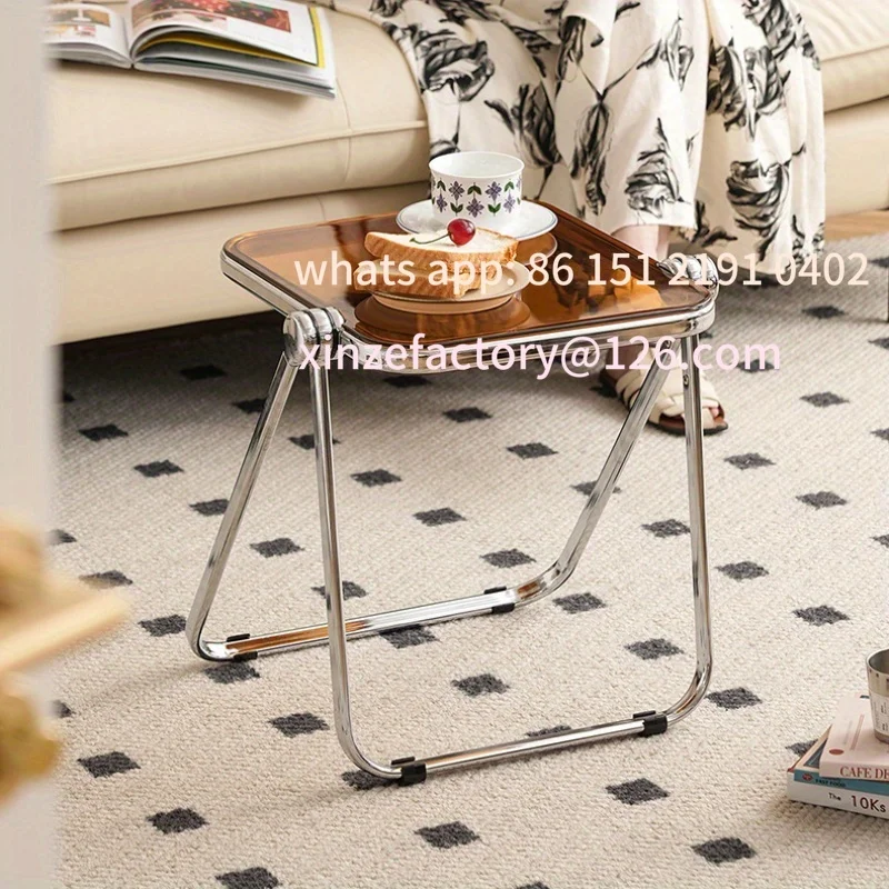 Customizable Chic Transparent Folding Side Table- Coffee Table with Metal Frame
