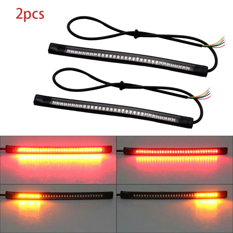 

2pcs Motorcycle 48 LED Light Bar Flexible Strip Tail Turn Signal Tail Rear Brake Stop Bulb Lamp Brake Light 2835 3014 SMD