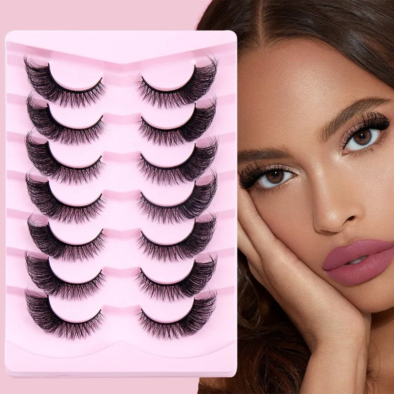 New 7 Pairs Set of Slanted Fox Eye False Eyelashes, Natural Simulation of Thick Curly Hard Stem Eyelashes