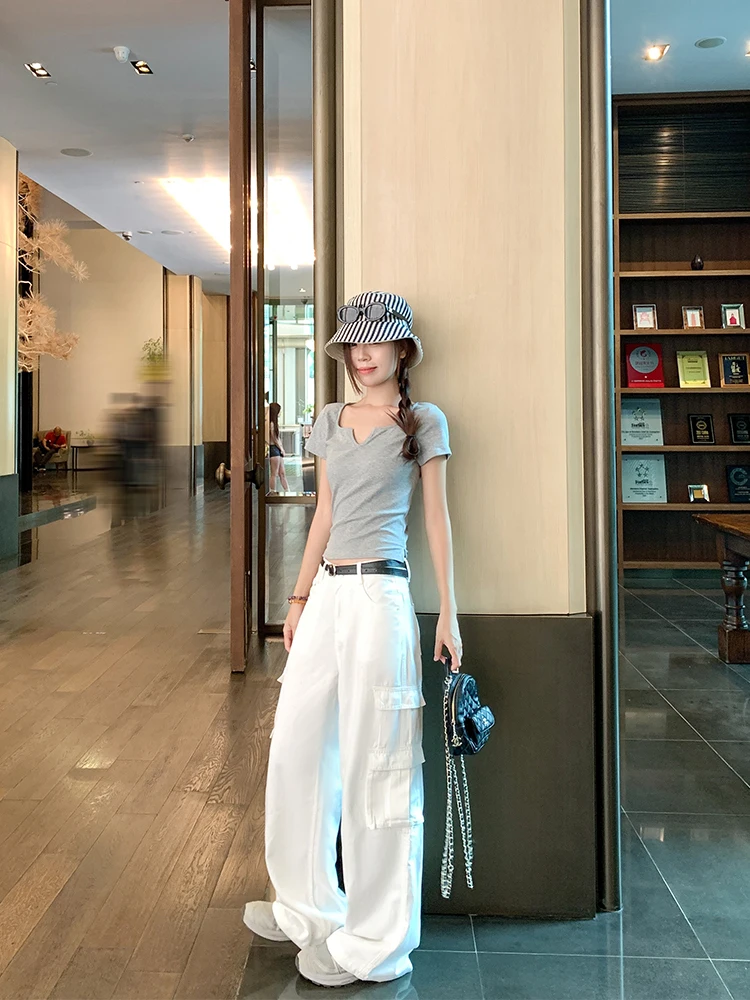 

Американские джинсы с высокой талией, рабочая одежда, женские летние свободные прямые брюки с широкими штанинами, длина до пола, новинка 2025 года