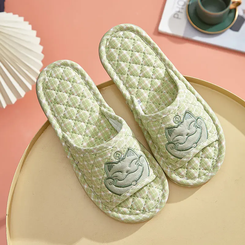Thickened Pure Cotton Couple Slippers Indoor Anti-Slip Soft Cloth Home Shoes Cute Style Sweat Absorbent Floor Slippers