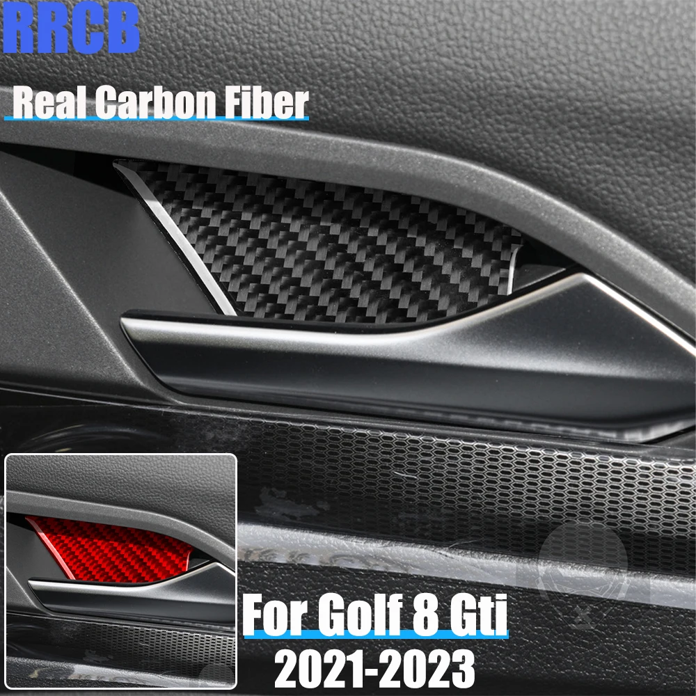 Real Carbon Fiber Car Accessories Door Handle Bowl Panel Trim Soft Cover Sticker For Volkswagen Golf 8 MK8/GTI/R 2021 2022 2023