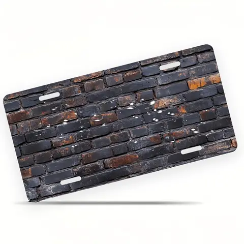 2D Flat, 1pc 2D Flat Poster Weather-Worn Brick Wall Design Aluminum License Plate Cover, Rust-Proof and Durable, 30.48 cm X 15.2