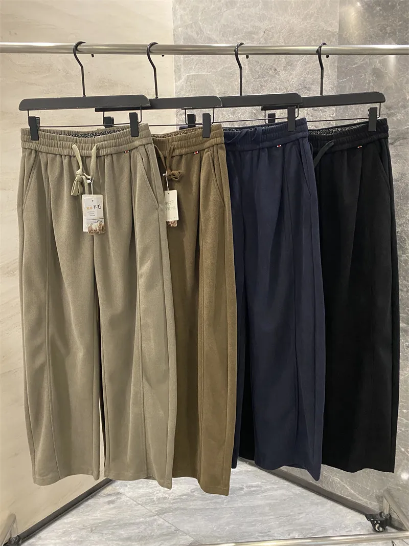 Men's Casual Pants Warmth Locking Thermal Storage Knife Pleat Elastic Waist Straight Leg Polyester Fiber Autumn Fashion
