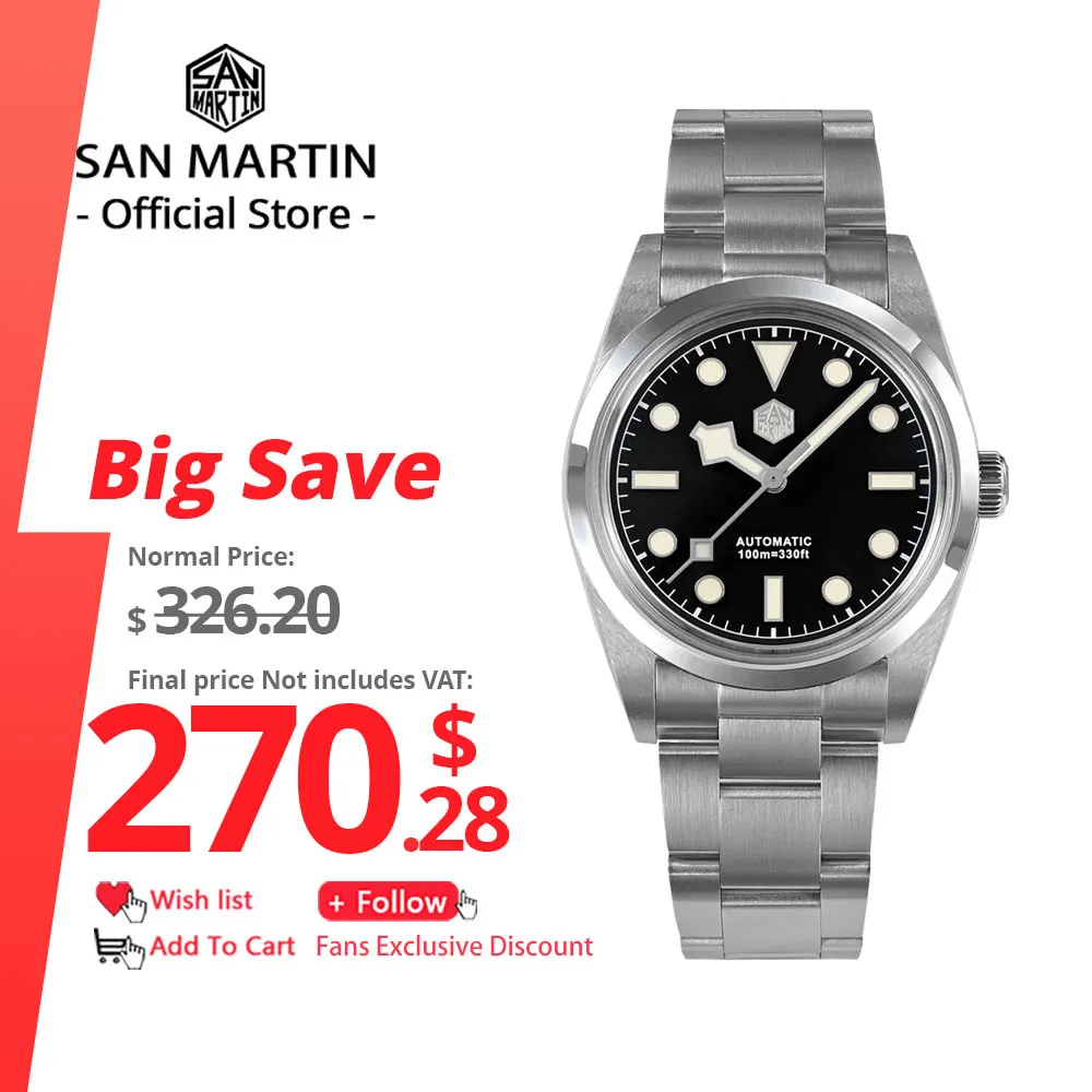 

Мужские роскошные часы San Martin 36 мм BB36 Snowflake Hands Explore Series Спортивные часы PT5000 Автоматические механические 10Bar BGW-9 Lume