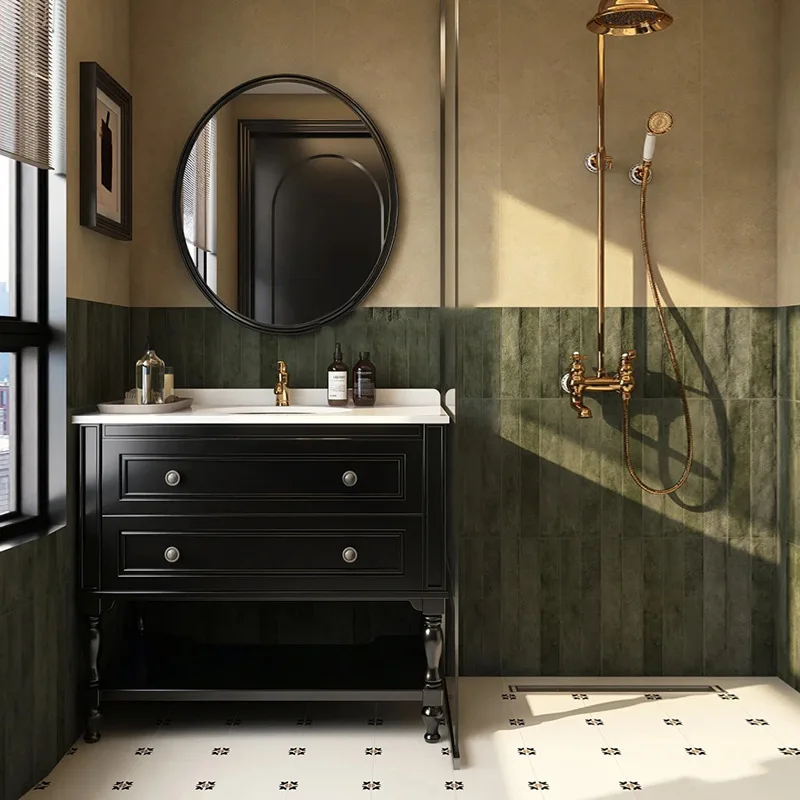 

Floor-to-ceiling sink bathroom cabinet combination, French retro bathroom, bathroom cabinet Customizable