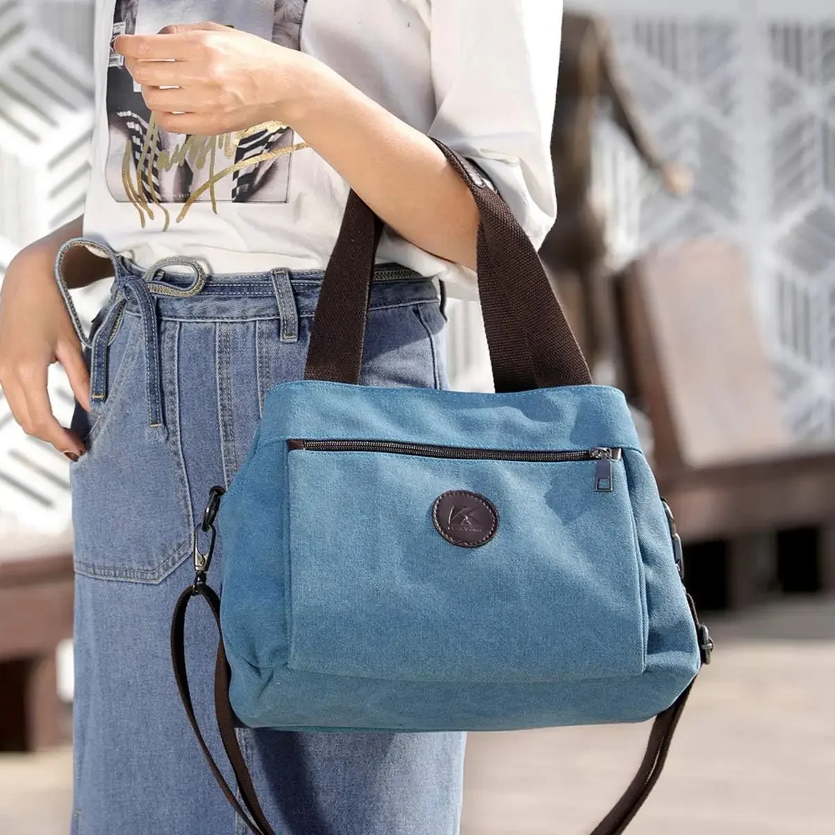

Women's Canvas Tote Bag Daily Life Casual Shoulder Bag Simple Versatile Solid Color Durable Handbag Purse Daypack Works Bag