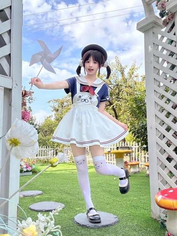 الصيف كلية Sle الحلو الياقة البحرية البولكا نقطة طباعة عقدة ort Sve أعلى مع حزام Cinching الخصر ort تنورة... #1