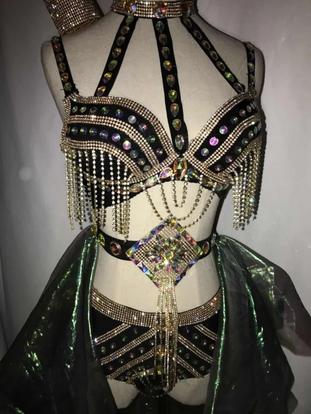 Traje de escenario con borlas brillantes, conjunto de cristales, disfraces femeninos sexy, club nocturno, Bar, DJ, cantante, DS, bailarina, Jazz, actuación