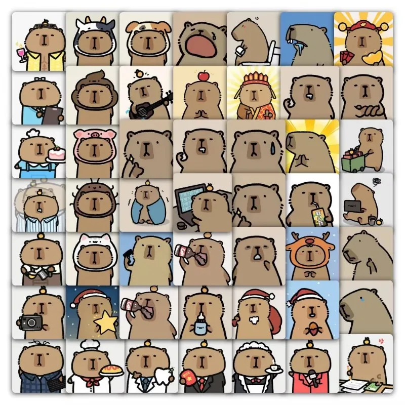 59Pcs Cute Cartoon Capybara Graffiti Stickers Creative DIY Cup Guitar Luggage Handbag Waterproof Decoration Gifts for Kids