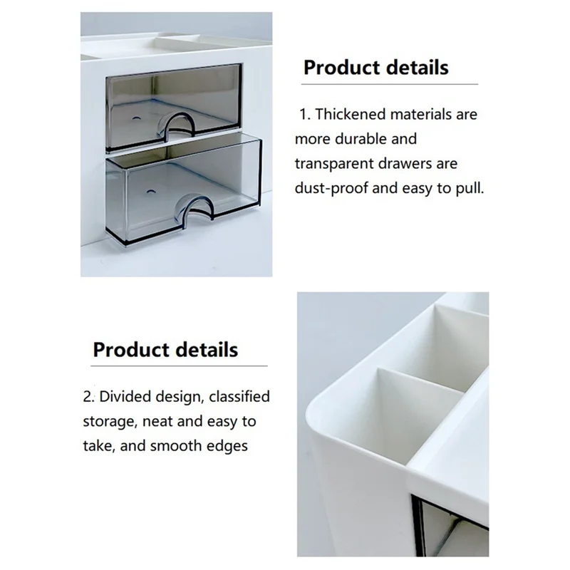 ABMF-2Pcs Blue+White Simple Transparent Drawer Storage Box Children's Student Office Desktop Ornaments Pen Holder Easy To Use
