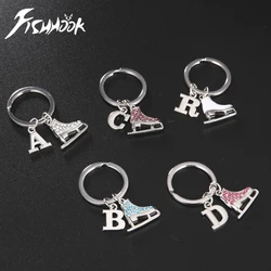 Fishhook Ice Skate Shoes Key Chain Ring Zircon Crystal Keychain Luxury Initial Letter Pendant Enamel Gift For Woman Man Jewelry