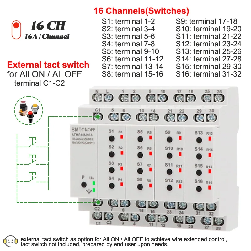 Imagem -02 - Tuya Wifi Interruptor Inteligente sem Controle Remoto 16 Canais Isolados 16 Gang Extension Smart Timer Controle de Voz