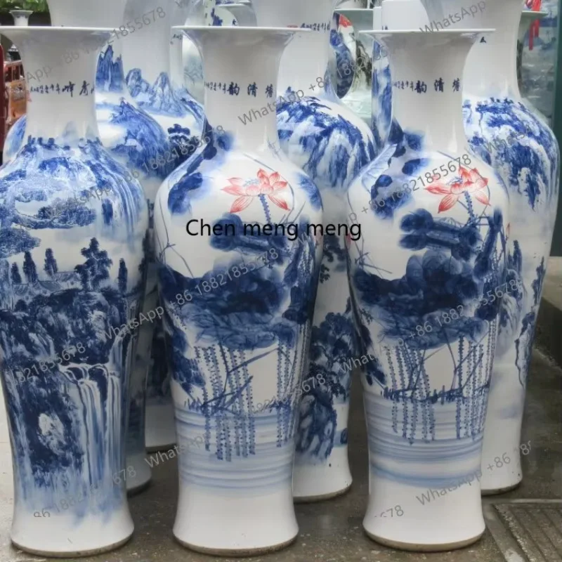 Ceramic floor-to-ceiling vase, hand-painted, ceramic handicrafts hotel opening gift H