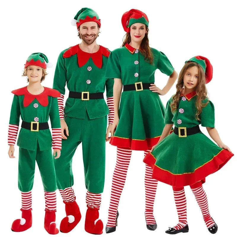 Świąteczny elf przebranie na karnawał dziewczyny Xmas święty mikołaj zielona sukienka elfa dla dzieci dorośli jednakowe stroje rodzinne odzież typu Cosplay