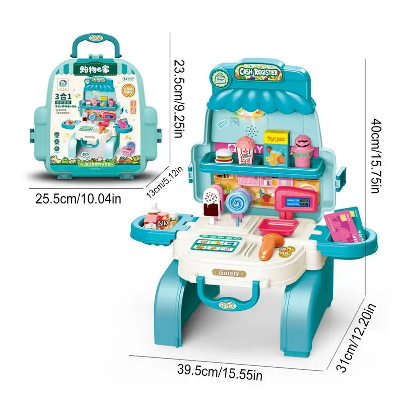 I bambini giocano a la cucina Negozio di generi alimentari portatile Checkout Fai finta di giocattoli Negozio educativo Playset Gioco interattivo multifunzionale Cibo