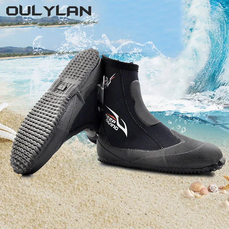 Oulylan 5MM Rbber Diving Boots Slip Waterproof Shoes for Wetsuit Fishing Snorkeling Warming Swimming