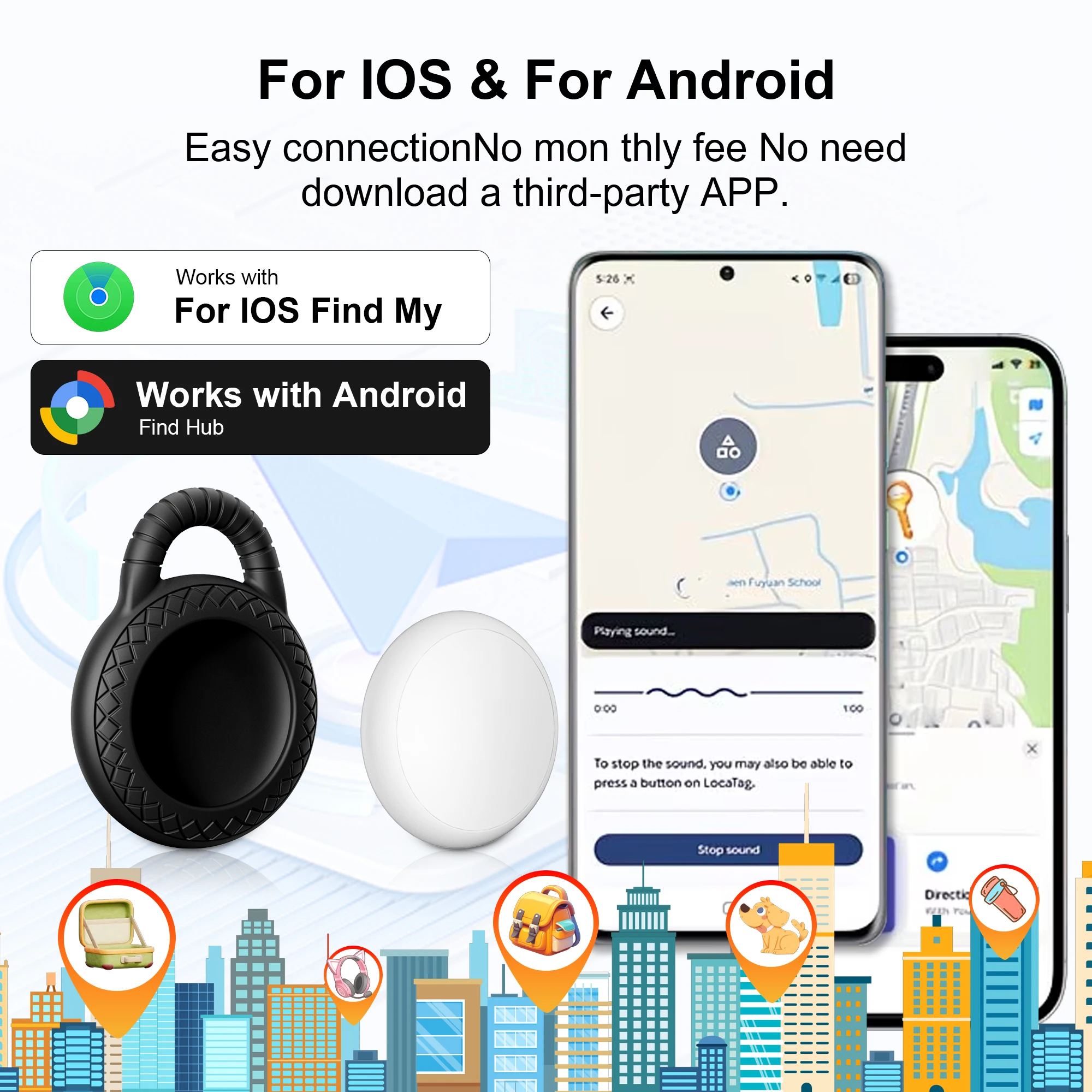 Dual-System Positioning Tag Compatible with iOS Find My And Android Find Hub Bluetooth Tracker for Pets Keys And More