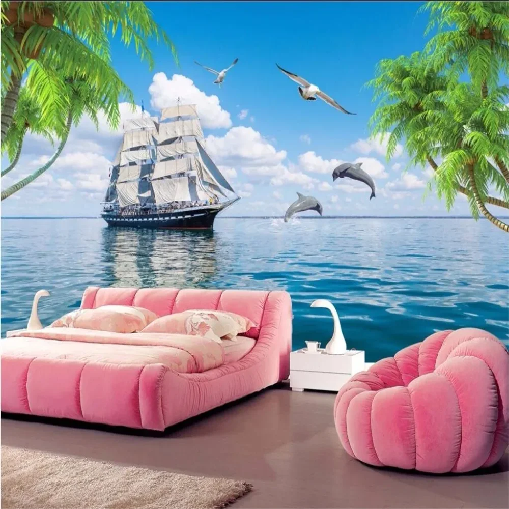 custom sailboat Wall paper Painting Living Room TV Background photo wallpaper for walls 3 d papel art wall paper home decor