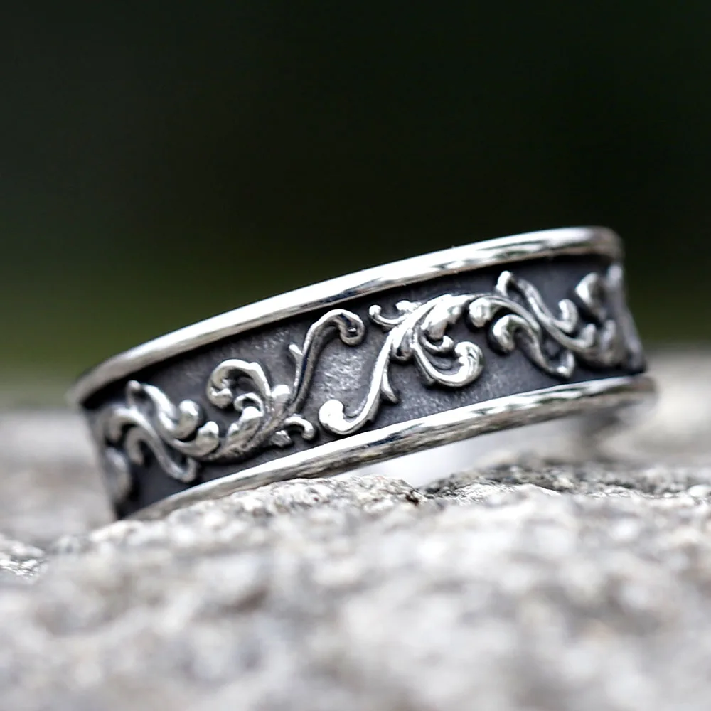 Stainless Steel Viking Spindrift Pattern Round Ring