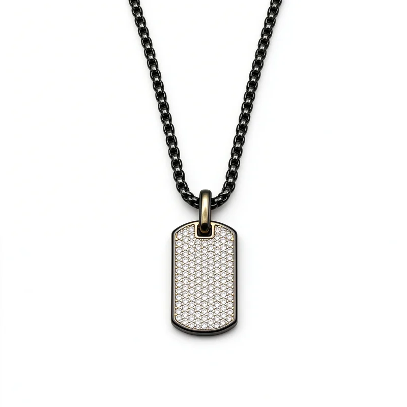 Gold Tone Alloy Black Tone Full Diamond Square Plate Pendant Necklace for Women, Sparkling Crystal Stones Square Tag Necklace, Vintage Chic Fashion Jewelry for Party, Daily Wear, Wedding, Anniversary and Casual Occasions, Great Present for Her and Girls