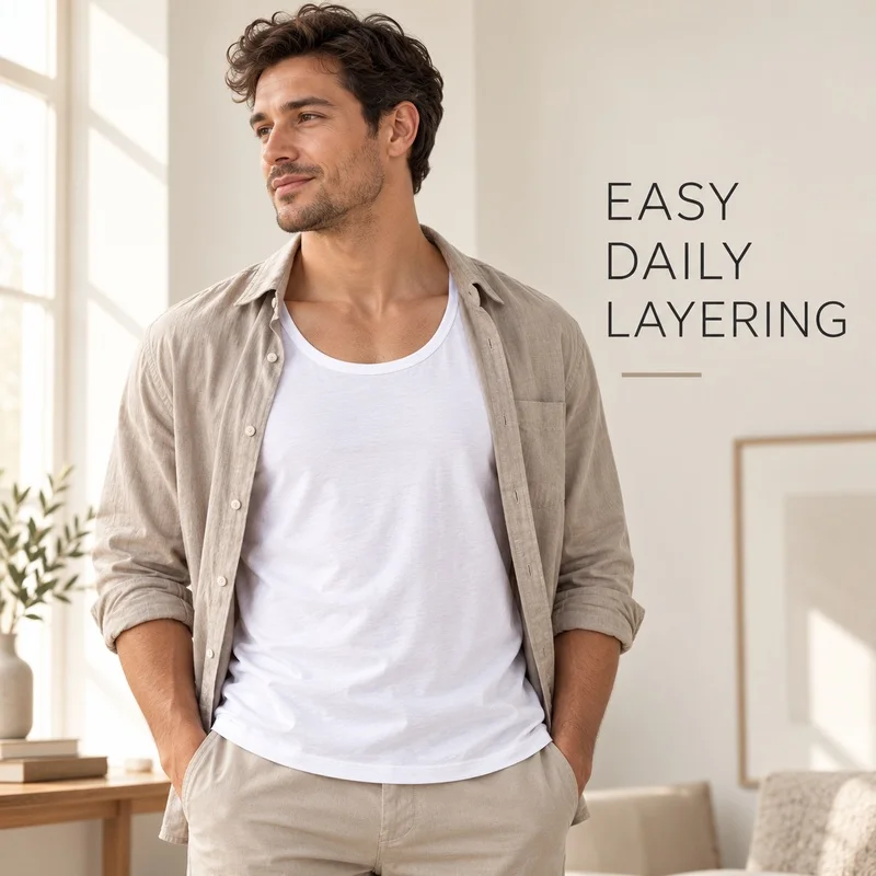 Mens Cotton Sleeveless Scoop Neck Tank Top Solid Color Casual Undershirt with Straight Hem for Daily Layering and Home Wear