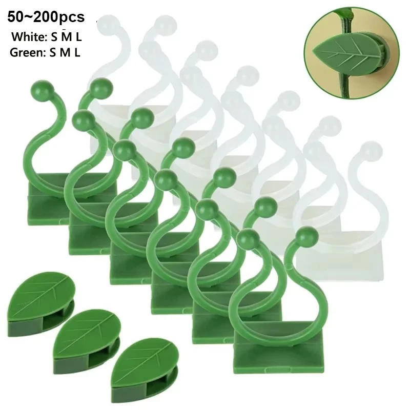 200/50Pcs Plant Climbing Wall Fixture Clips Rattan Vine Fixer Self-Adhesive Hook Invisible Garden Binding Clip Wall StickyClip