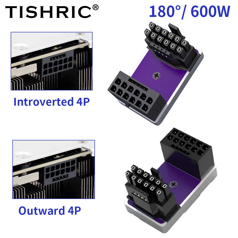 

Блок питания TISHRIC PCIe5.0 для видеокарты, 12 + 4 контакта, 16 контактов, штекер-гнездо, 180 градусов, рулевая головка для настольной видеокарты