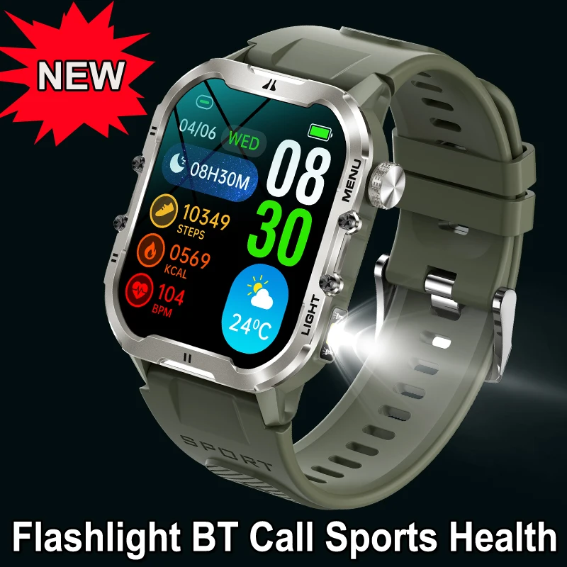 

Men Women Smart Watch Outdoor Sports 1.96'' Wrist Clock SOS Bluetooth Call Wristwatch DIY Dial Smartwatch with LED Flashlight