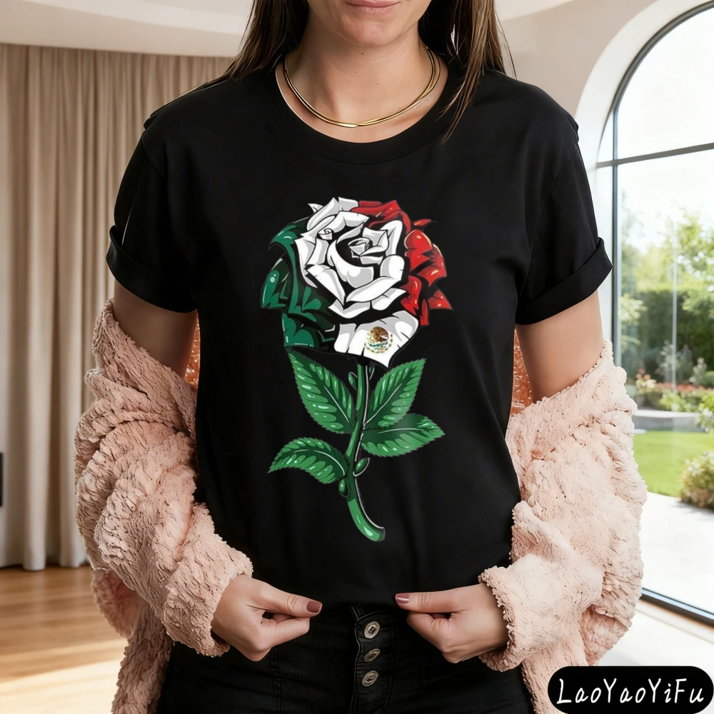Mexican Rose Mexico Flag Mexican Unisex T-shirt Mexicana Rose Tops Mexico T Shirt Mexican Gift Latina Gift Rose Flower Clothes