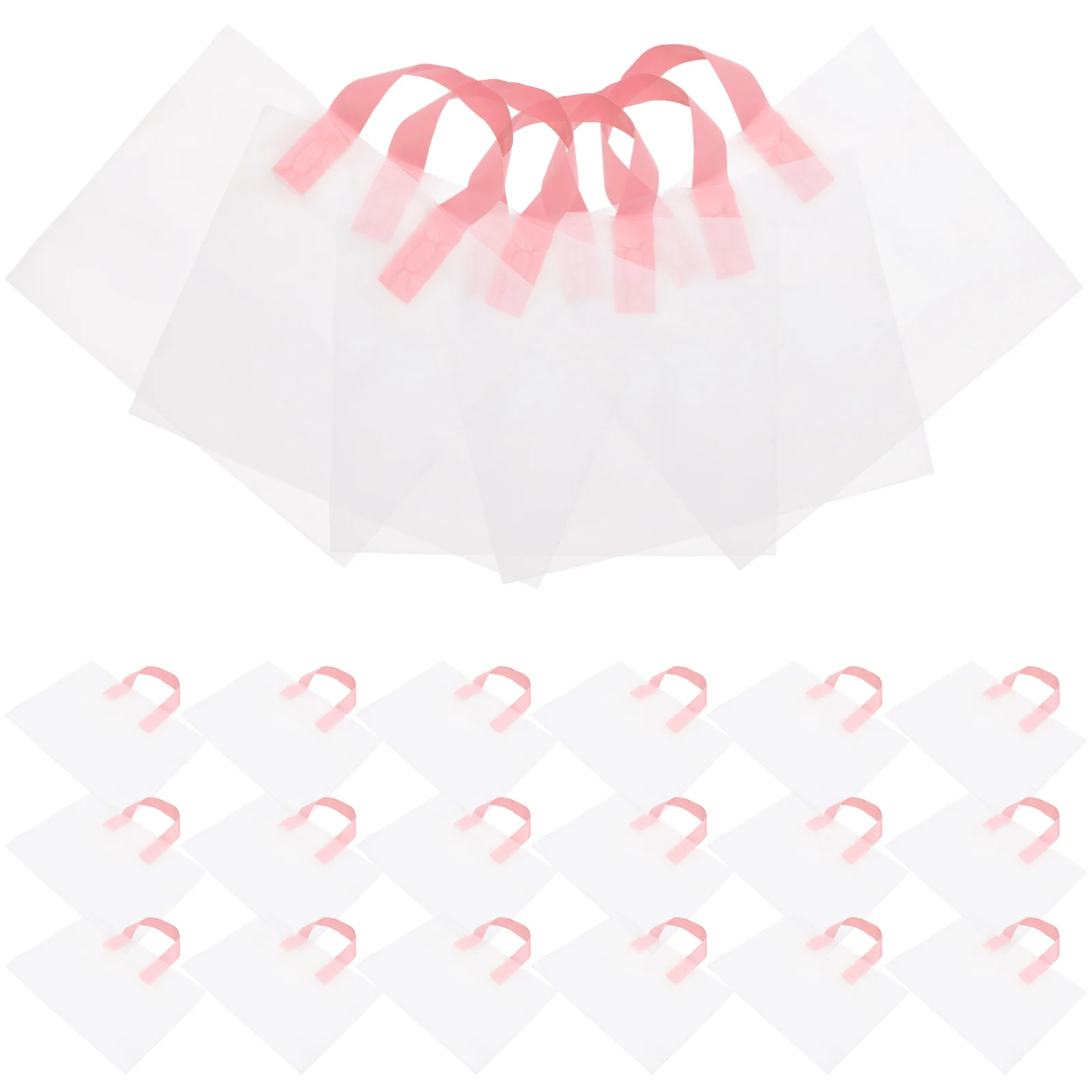 

50 Pcs Thickened Handbag Transparent Pink Plastic Shopping Bags Foldable Grocery Pouch 33x25x6cm Reusable Storage Tote Packaging
