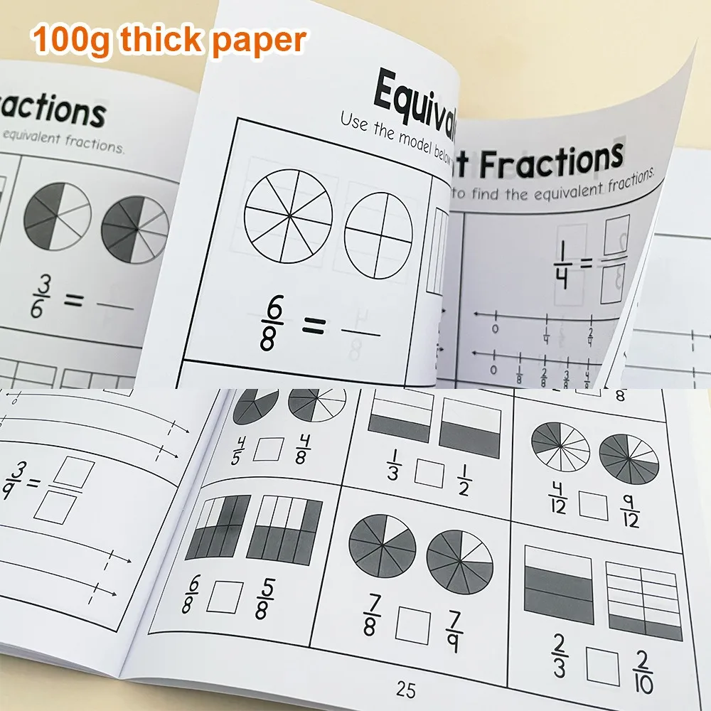 Math Workbook for Kids Ages 5-8 Math:Basic Fraction Addition and Subtraction Practice Workbook