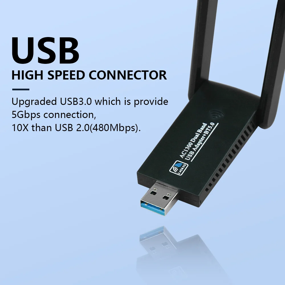 OPTFOCUS 1300mbps USB3.0 Network Card Bluetooth 5.0 Wifi Adapter 2 in 1 2.4G/5GHz Dual Band Dongle Usb Audio Receiver For PC