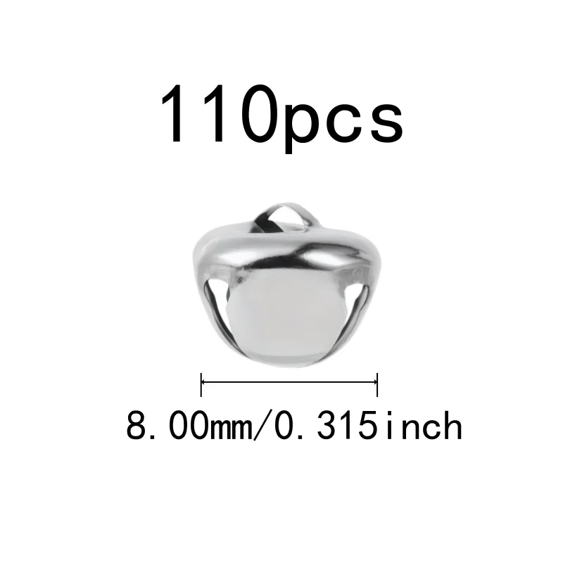 Small Delicate Size 8mm Christmas Decoration Bells, 110 pcs, Home Hanging Ornament, Multipurpose, Versatile, Silver