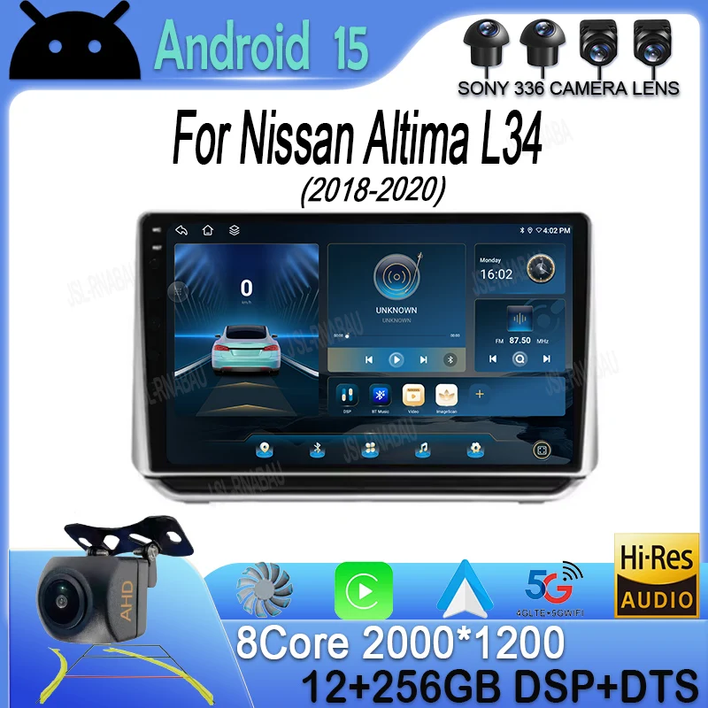 Android 15 Carplay Auto Car Radio For Nissan Altima L34 2018 2019 2020 Multimedia Video Player Navigation GPS Stereo Head Unit