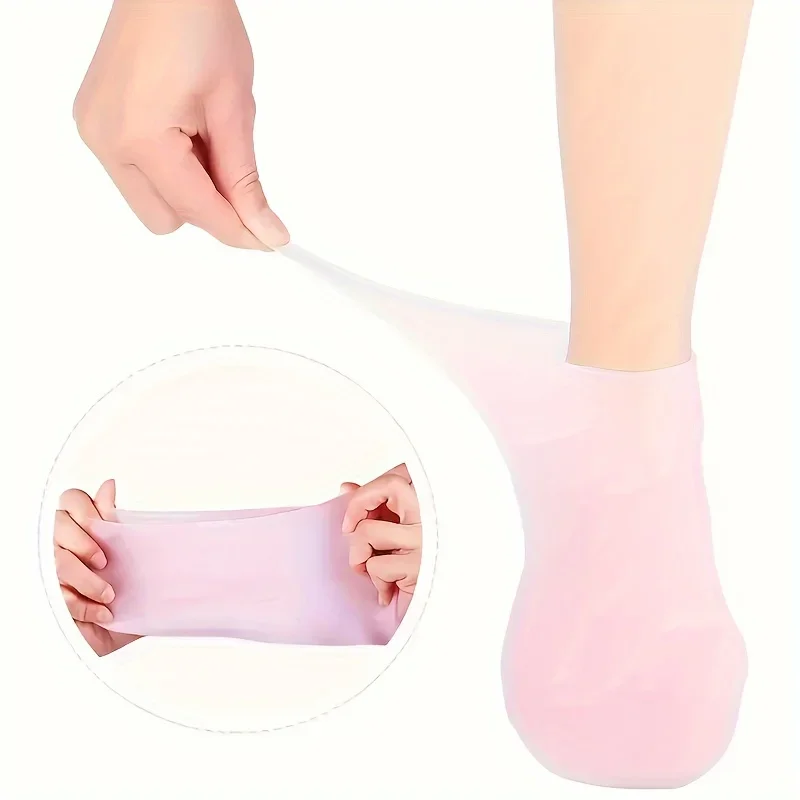 1Pair Pink/ Beige Moisturizing Silicone Gel Socks for Dry Cracked Feet Nourishing Skin Lubricating Foot Care Massage Socks